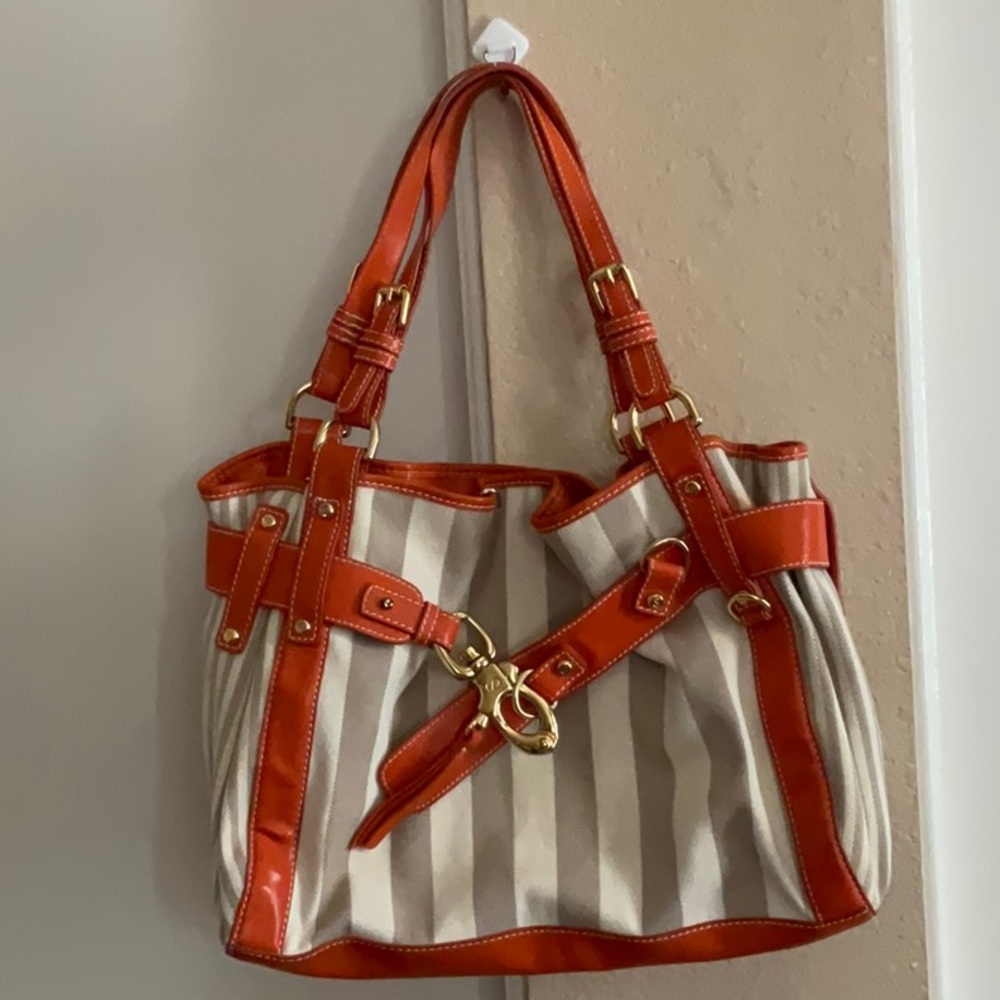 Francesco Biasia canvas orange leather trim